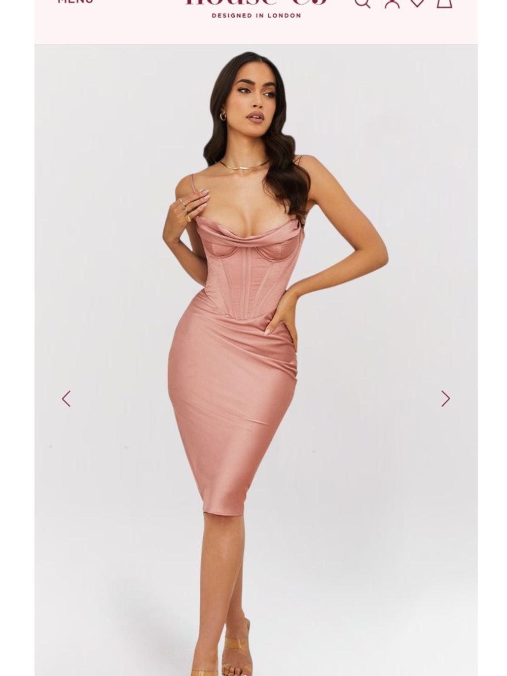 House of CB Rose Pink Satin Midi Corset Dress
